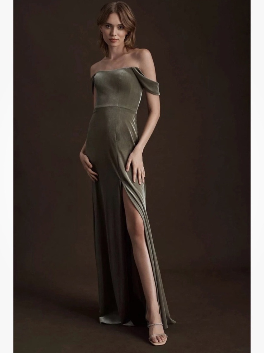 Jenny Yoo ISSA dress Sage stretch velvet size:12 (new without tags)